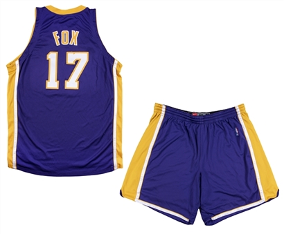 2004 Rick Fox NBA Finals Game Used Los Angeles Lakers Road Uniform: Jersey & Shorts (Fox LOA)